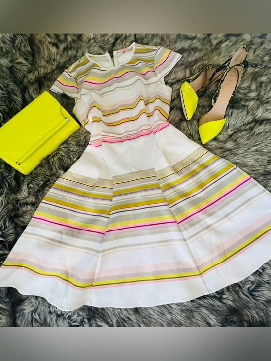 Ted Baker Dresses & Skirts - Ted Baker White A-Line Skirt with Pink, Lime & Gray Stripes